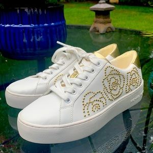 NEW Michael Kors White-Gold Platform Sneakers (7M)